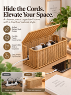 Woven Rattan-Style Plastic Cable Management Box