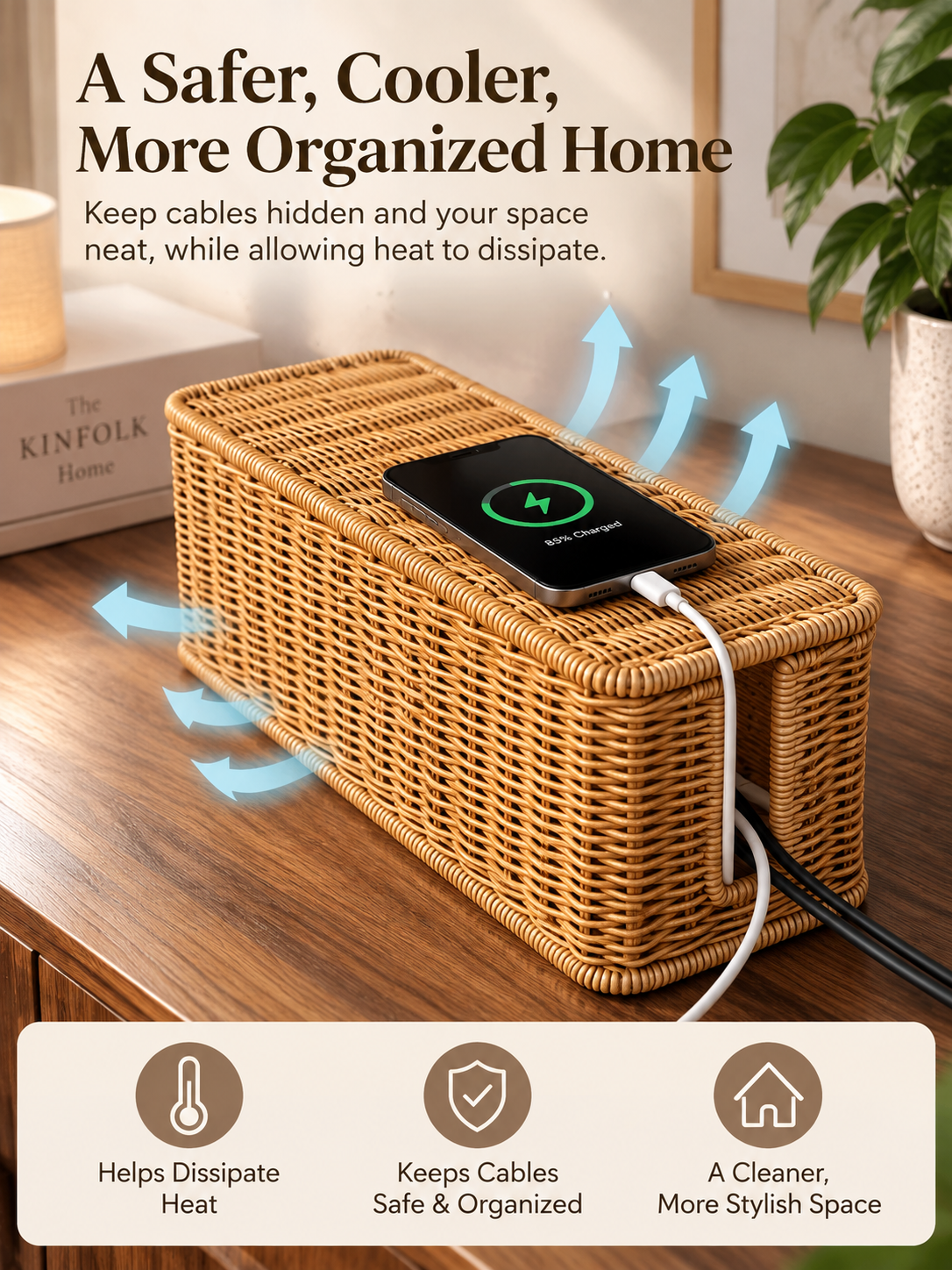 Woven Rattan-Style Plastic Cable Management Box